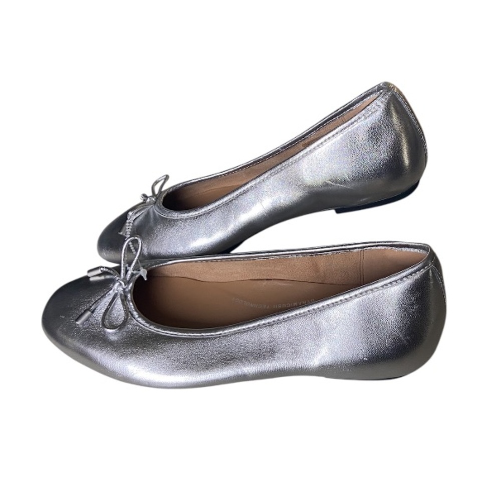 Fitflop Women’s Delicato Bow Soft Leather Flats Silver, Size 6.5 NWT Ballet